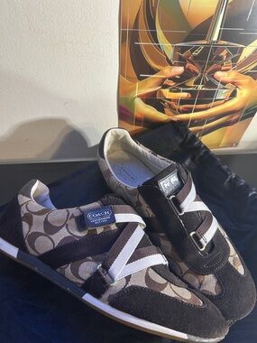 Coach Brown and Cream Signature Slip-On W Logo Velcro Strap Sneakers|No Box